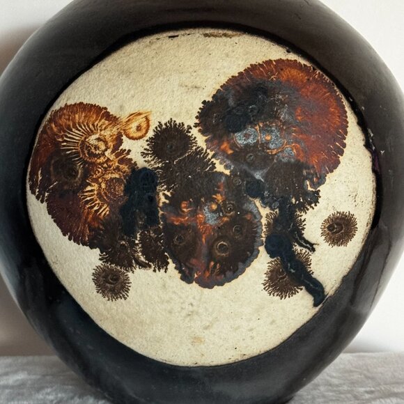 Studio Art Pottery Vase 8" Orb Sphere Shaped Brown Glazed Vtg RARE - Picture 2 of 16